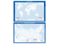 Фрагмент (демонстрационный) маркерный (двухсторонний) "Карта мира и Российской Федерации" (немая) с комплектом тематических магнитов - fgospostavki.ru - Тула