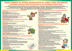 Таблица "Правила безопасности на уроках труда для девочек" (100х140 сантиметров, винил) - fgospostavki.ru - Тула