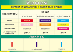 Таблица "Окраска индикаторов в различных средах" (100х140 сантиметров, винил) - fgospostavki.ru - Тула