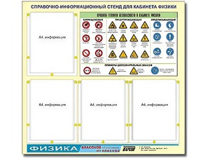 Стенд информационный "Правила техники безопасности в кабинете физики" (80х75, 4 кармана) - fgospostavki.ru - Тула