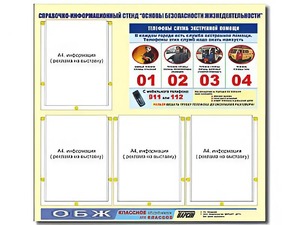 Стенд информационный "Основы безопасности жизнедеятельности" (80*75, 4 кармана) - fgospostavki.ru - Тула