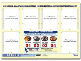 Стенд информационный "Основы безопасности жизнедеятельности" (80*110, 6 карманов) - fgospostavki.ru - Тула