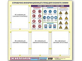 Стенд информационный "Правила техники безопасности в кабинете химии" (80х75, 4 кармана) - fgospostavki.ru - Тула