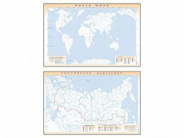 Фрагмент (демонстрационный) маркерный (двухсторонний) "Карта мира и Российской Федерации" (немая) с комплектом тематических магнитов - fgospostavki.ru - Тула
